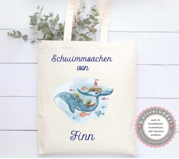 Tasche für Schwimmsachen Wal WECHSELKLEIDUNG Sport Schule personalisiert mit Name Kindergarten Wechselwäsche Kindergartenkind Einschulung Geburtstag von Lüttentüddel®